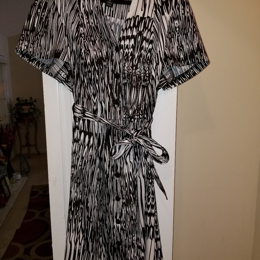 Dress with front tie matching belt